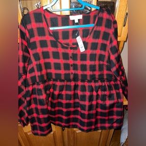Black and red checkered blouse